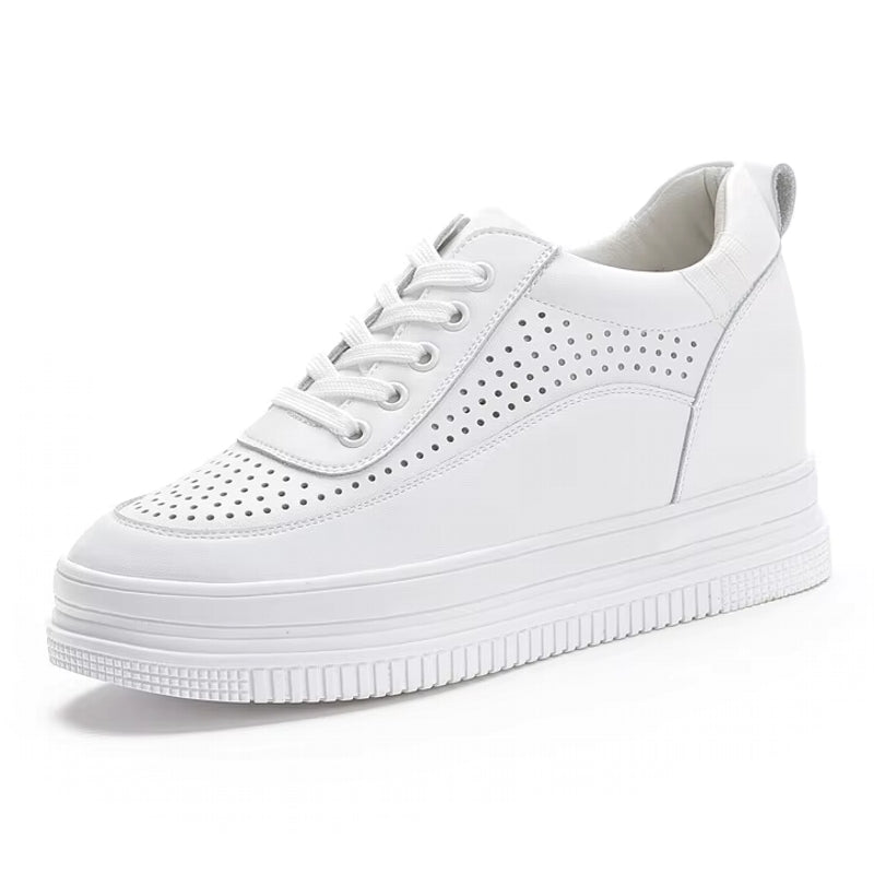Genuine Leather Platform Wedge Sneakers 7cm High Heel Sneaker - Tophatter Daily Deals