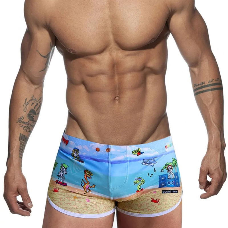 Swimwear Blue Printed Trunk Men Sexy Boxer Shorts Swimsuit - Tophatter Daily Deals