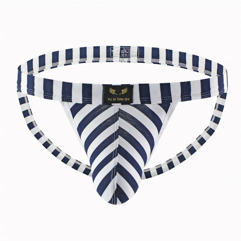 Men Sexy Thong Striped Cotton Erotic Panties Navy Men Briefs - Tophatter Daily Deals