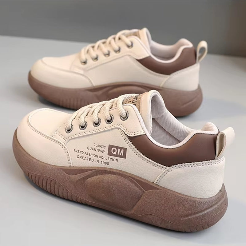 Women Casual Board Shoes Elevated Shoes Beige High Heel Sneaker - Tophatter Daily Deals