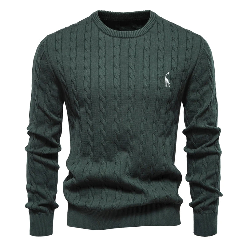 Round Neck Classic Twist Patterned Pullover Knitted Army Green Men's Clothing - Tophatter Daily Deals