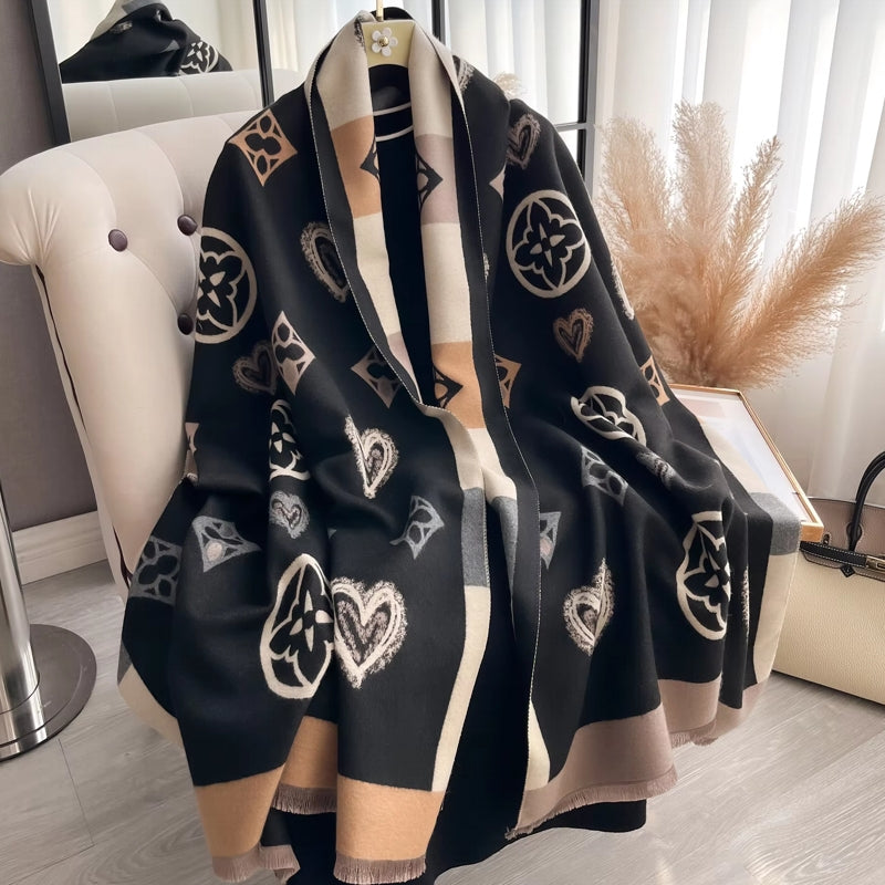 Winter Warm Cashmere Wraps Women Scarf Black Shawl Scarf - Tophatter Daily Deals