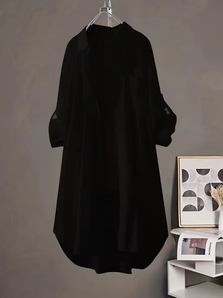 Fashion Long Solid Shirt Women Blouse Black Blouses - Tophatter Daily Deals