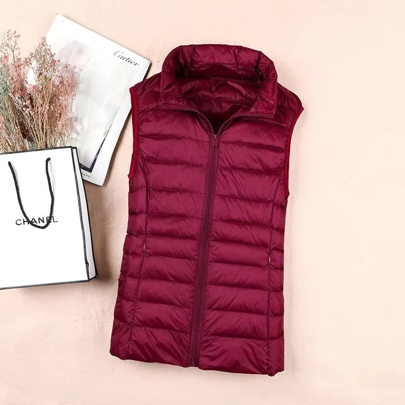 Duck Down Jacket Women Puffer Jacket Vest Burgundy Coats & Jackets - Tophatter Daily Deals