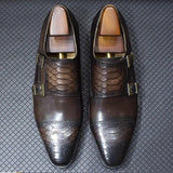 Calf Leather Comfortable Monk Strap Classic Crocodile Pattern Formal Shoes Men Dresses Shoes - Tophatter Daily Deals