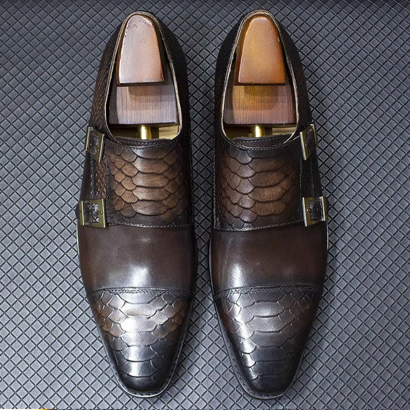 Calf Leather Comfortable Monk Strap Classic Crocodile Pattern Formal Shoes Men Dresses Shoes - Tophatter Daily Deals
