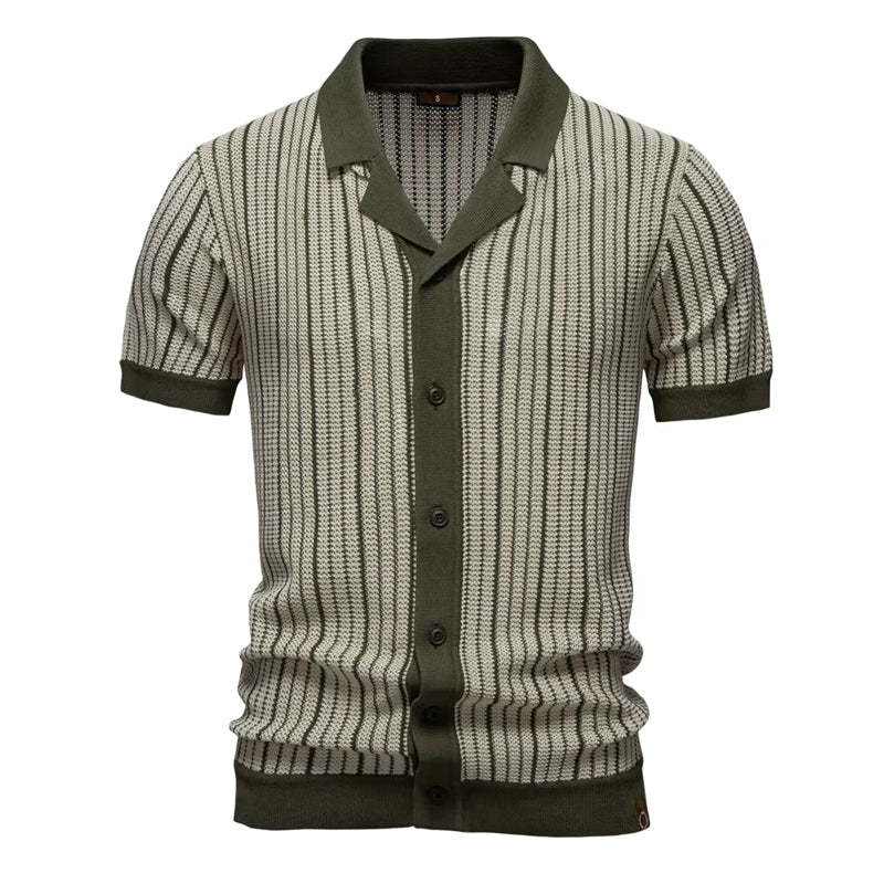 Men Striped Breathable Polo Shirt Army Green Men T-Shirts - Tophatter Daily Deals