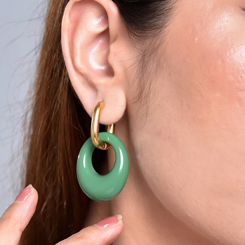Fashion Hollow Oval Acrylic Resin Pendant Hoop Earrings Green Earrings - Tophatter Daily Deals