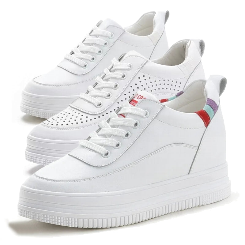 Genuine Leather Platform Wedge Sneakers 7cm High Heel Sneaker - Tophatter Daily Deals