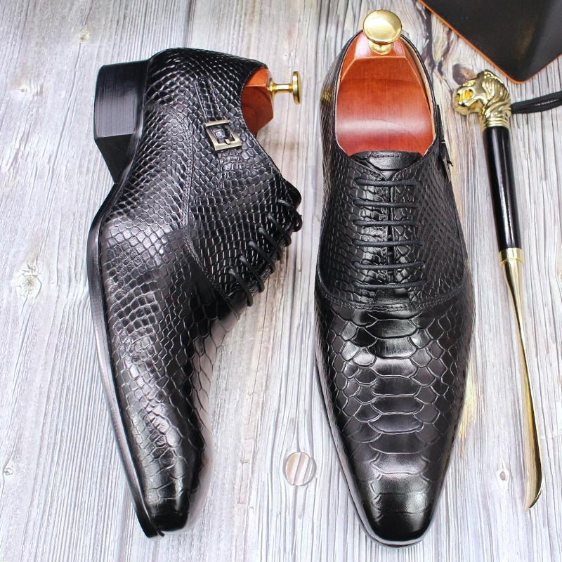 Men Leather Oxford Shoes Snake Skin Print Business Leather Shoes - Tophatter Daily Deals