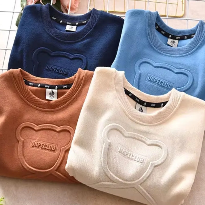 Kids Cotton Tops Embossed Bear Sweatshirt Pullover kids clothing - Tophatter Daily Deals