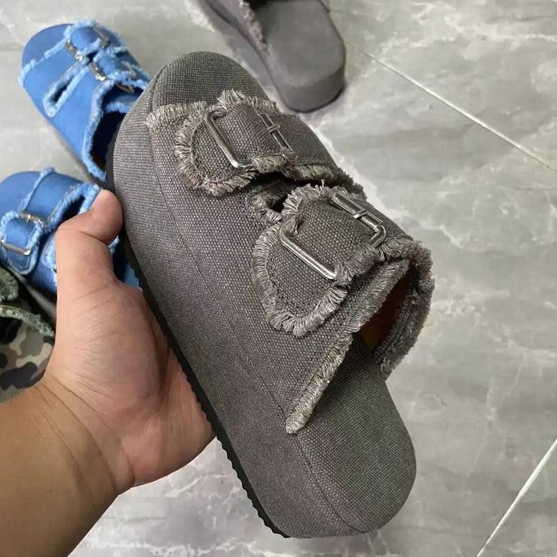Elegant Denim Comfortable Slip on Beach Walking Slippers Casual Women Shoes - Tophatter Daily Deals