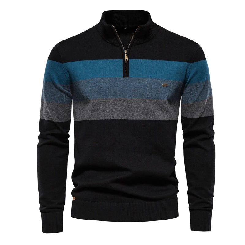 Casual Zipper Mock Neck Sweater for Men Navy Men's Clothing - Tophatter Daily Deals