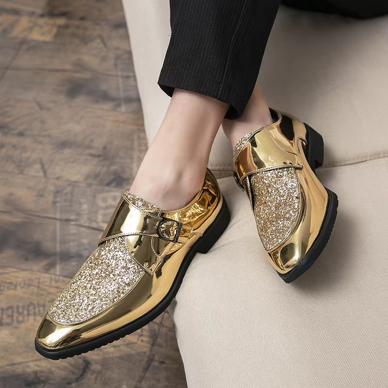 Fashion Men Golden and Black Sequined Shoes Men Shoes - Tophatter Daily Deals
