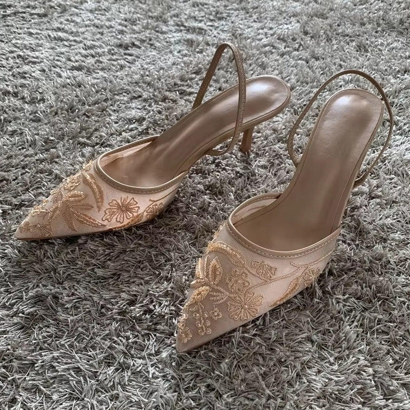 Elegant high heel slip-on pointed toe sandals 7cm heels - Tophatter Daily Deals