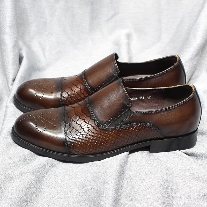 Classic Snake Print Genuine Leather Cap Toe Shoes Men Dresses Shoes - Tophatter Daily Deals