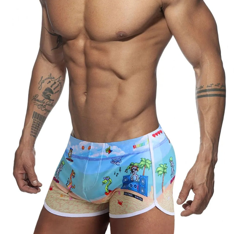 Swimwear Blue Printed Trunk Men Sexy Boxer Shorts Swimsuit - Tophatter Daily Deals
