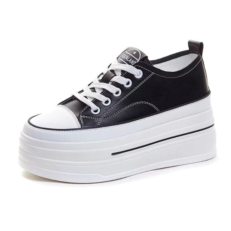 Women Chunky Leather Sneaker Loafer Shoes 8cm High Heel Sneaker - Tophatter Daily Deals