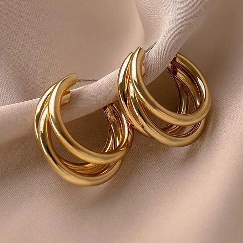 Trendy Retro Three Layer C Shape Earrings Earrings - Tophatter Daily Deals