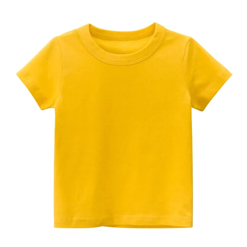 Summer Solid Color Children Cotton T-shirt 2-10Y Yellow kids clothing - Tophatter Daily Deals