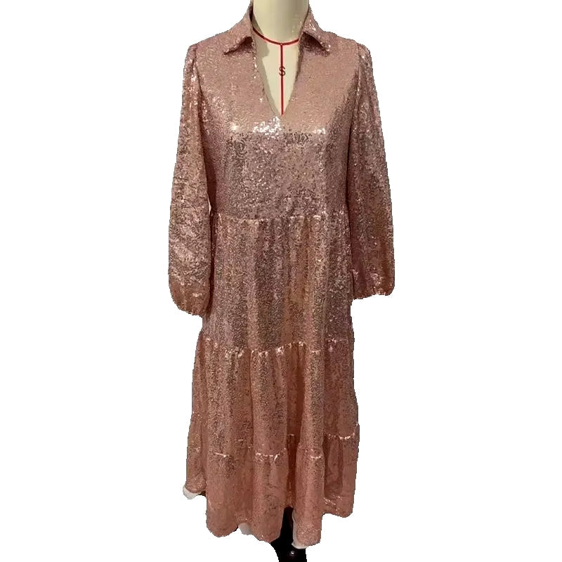 Women Glitter Sequin Deep V Long Dress Maxi Dresses - Tophatter Daily Deals
