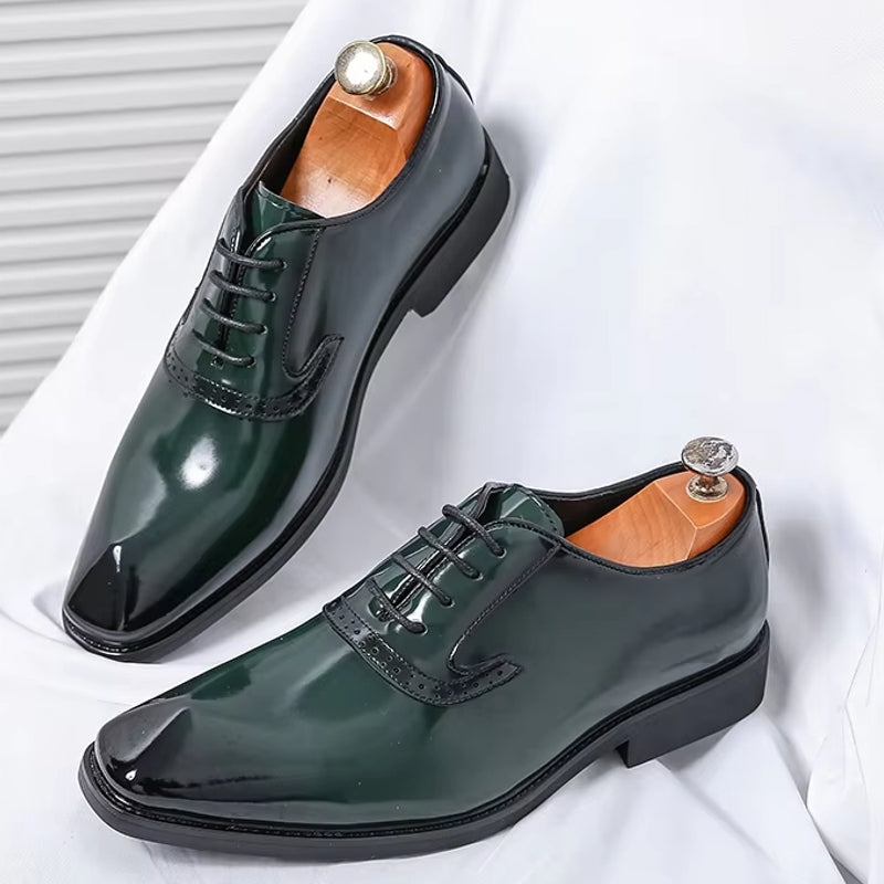 Patent Leather Men's Shoes Pointed Oxford Army Green Men Dresses Shoes - Tophatter Daily Deals