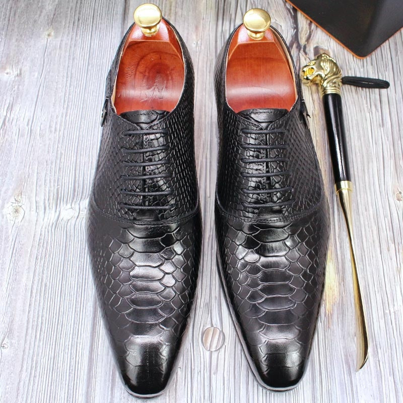 Men Leather Oxford Shoes Snake Skin Print Business Leather Shoes - Tophatter Daily Deals