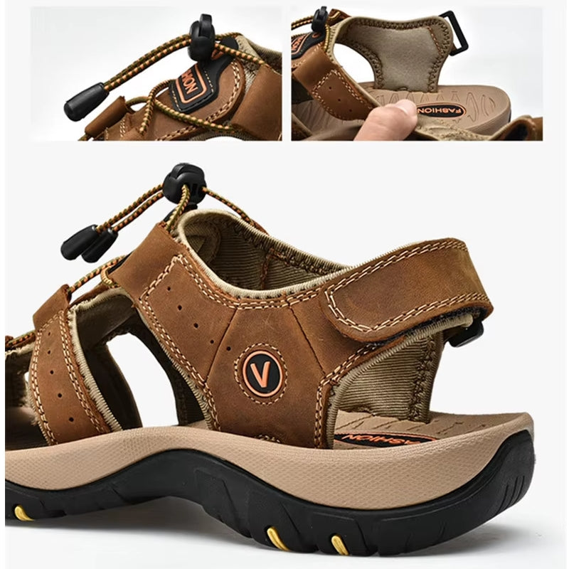 Summer Men Sandals Leather Beach Shoes Men Sandals - Tophatter Daily Deals