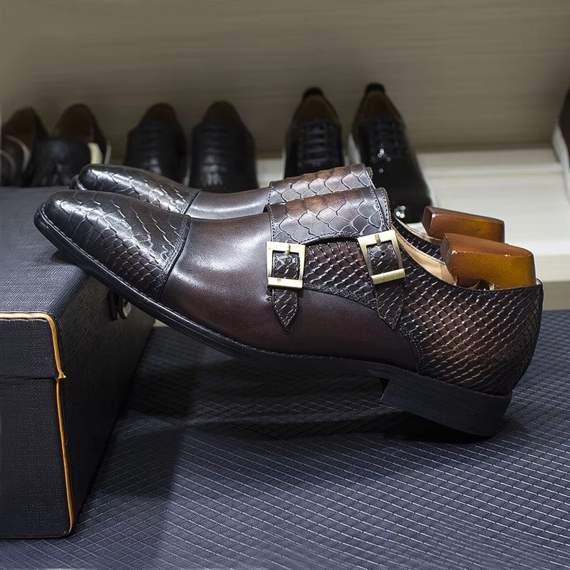 Calf Leather Comfortable Monk Strap Classic Crocodile Pattern Formal Shoes Men Dresses Shoes - Tophatter Daily Deals