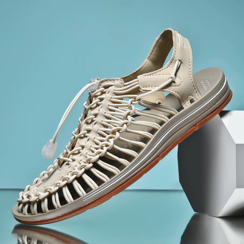 Fashion Handmade Weaving Design Beach Couples Sandals Beige Men Sandals - Tophatter Daily Deals
