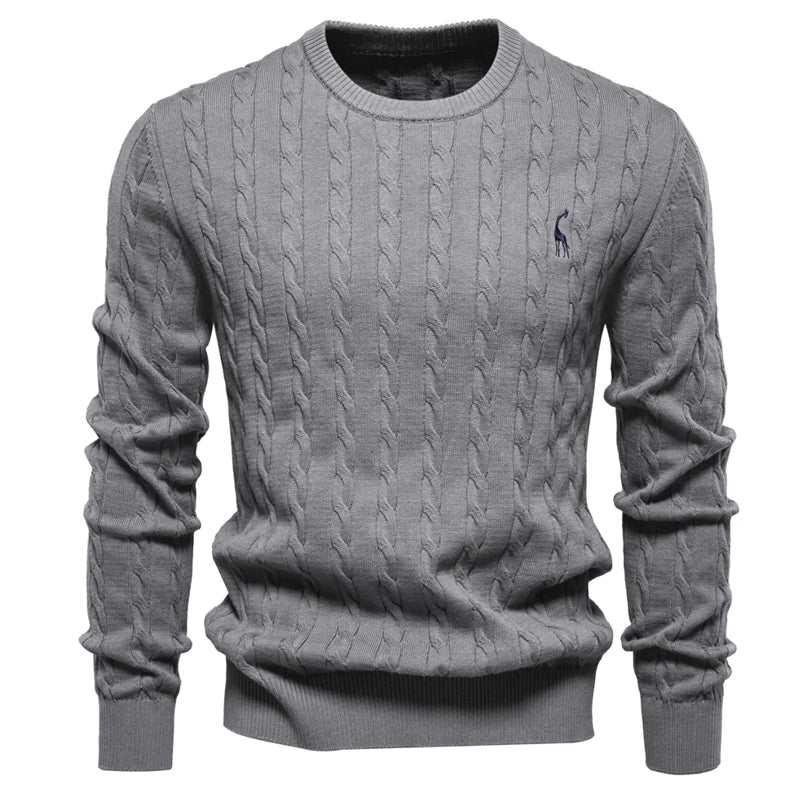 Round Neck Classic Twist Patterned Pullover Knitted Grey Men's Clothing - Tophatter Daily Deals
