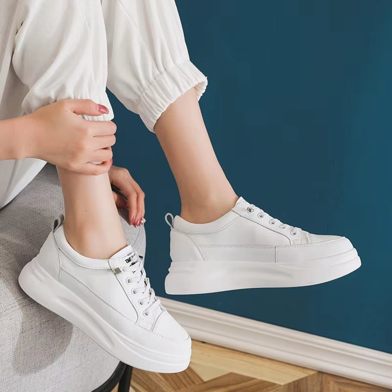 Versatile White Sneakers 4.5cm Platform Flats High Heel Sneaker - Tophatter Daily Deals
