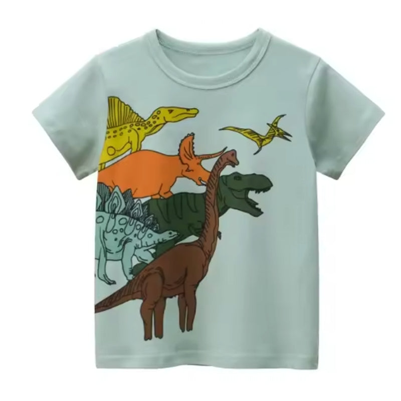 Cartoon Dinosaur T-shirts for boys O-neck children Cloth Light Green kids clothing - Tophatter Daily Deals
