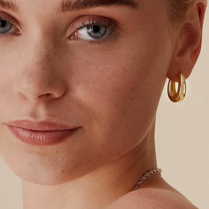 Retro style Chunky Gold Hoop Earrings for Women Earrings - Tophatter Daily Deals