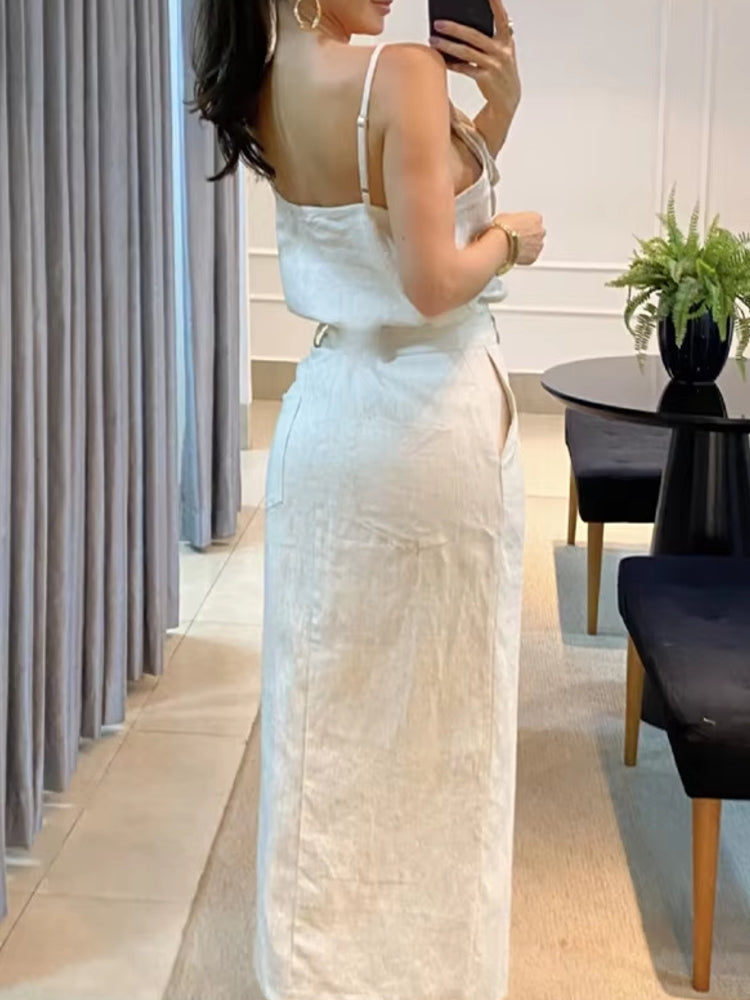 Hanging Strap Cotton Dress Set For Women Maxi Dresses - Tophatter Daily Deals