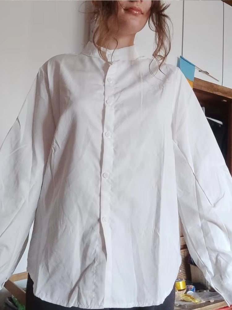 Blouses Shirt Lady Long Lantern Sleeve Stand Collar Blouses - Tophatter Daily Deals