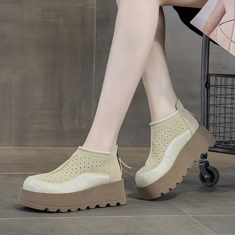 Women Suede Cow Causal Shoes Wedge Flats 6CM Casual Women Shoes - Tophatter Daily Deals