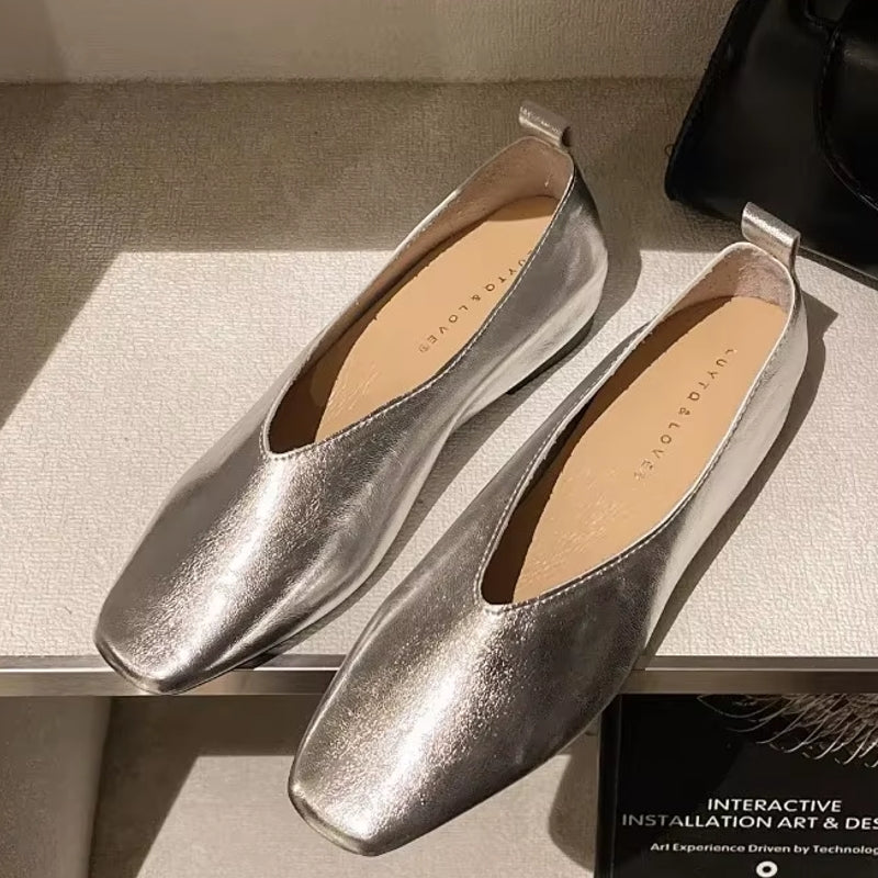 Grade Silver Loafers Casual Gold Pumps Square Toe Women Shoes - Tophatter Daily Deals