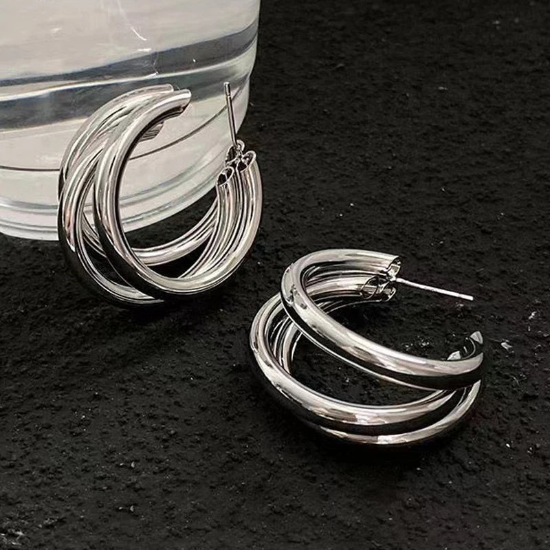 Trendy Retro Three Layer C Shape Earrings Earrings - Tophatter Daily Deals