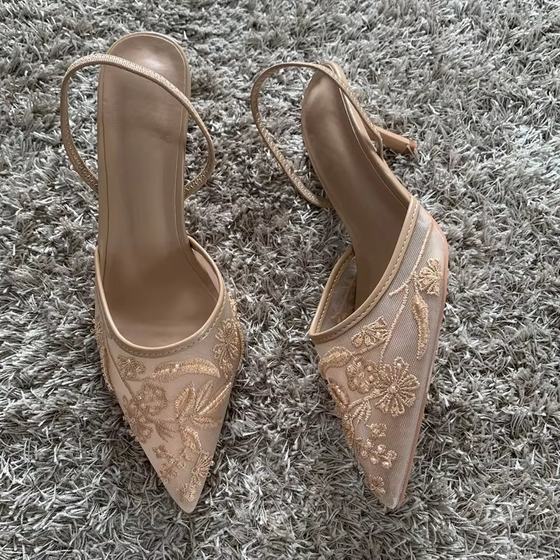 Elegant high heel slip-on pointed toe sandals 7cm heels - Tophatter Daily Deals
