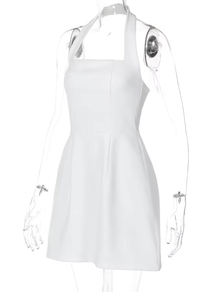 Elegant White Short Dress Halter Backless Mini Dresses - Tophatter Daily Deals