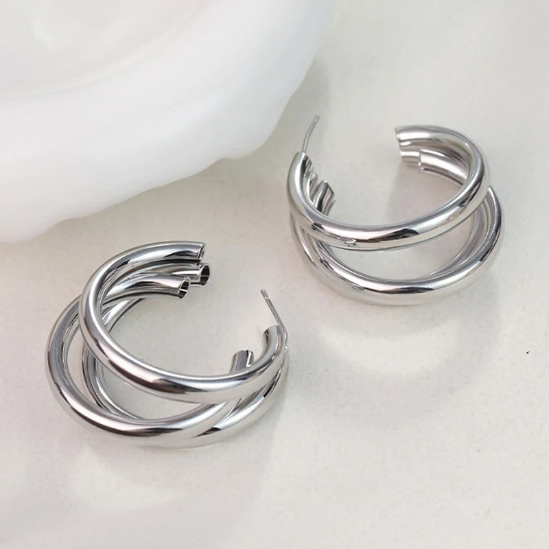 Trendy Retro Three Layer C Shape Earrings Earrings - Tophatter Daily Deals