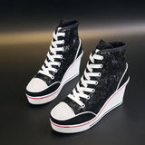 Glitter Sequins High Top Women Height Increasing Wedges Shoes High Heel Sneaker - Tophatter Daily Deals