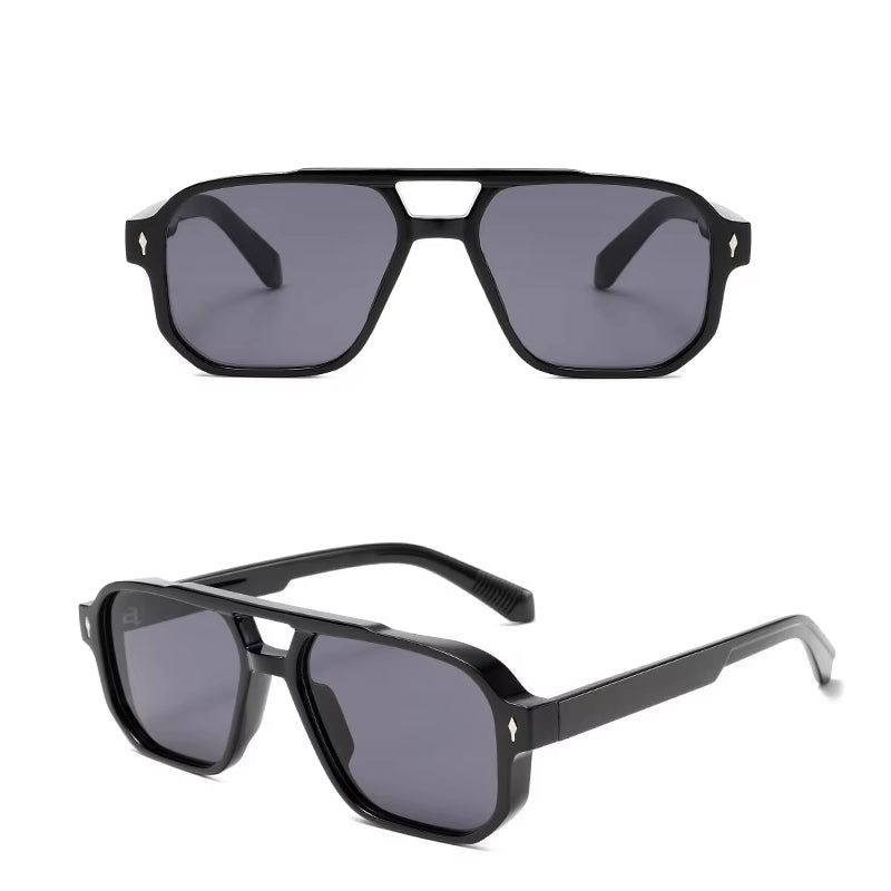 Vintage Double Bridges Square Men Sunglasses Black Sunglasses - Tophatter Daily Deals