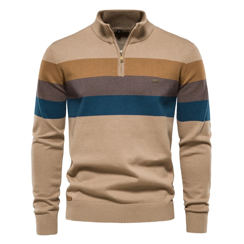 Casual Zipper Mock Neck Sweater for Men Beige Men's Clothing - Tophatter Daily Deals