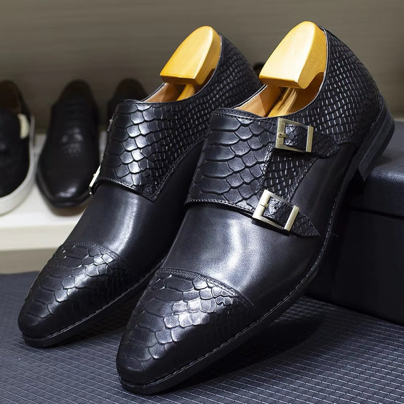 Calf Leather Comfortable Monk Strap Classic Crocodile Pattern Formal Shoes Black Men Dresses Shoes - Tophatter Daily Deals