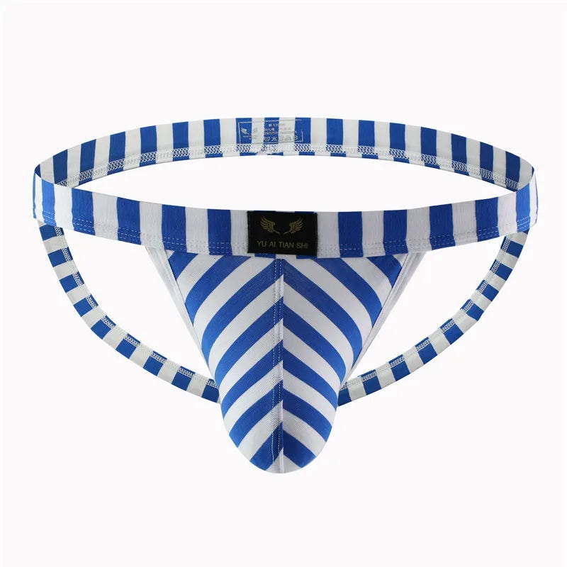 Men Sexy Thong Striped Cotton Erotic Panties Blue Men Briefs - Tophatter Daily Deals