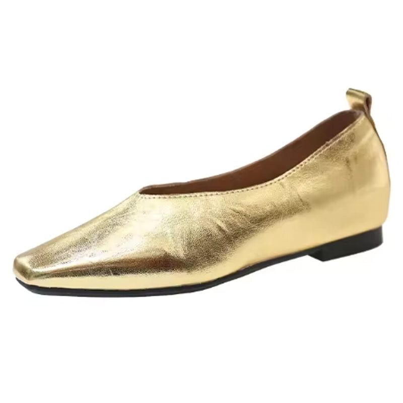 Grade Silver Loafers Casual Gold Pumps Square Toe Gold Women Shoes - Tophatter Daily Deals