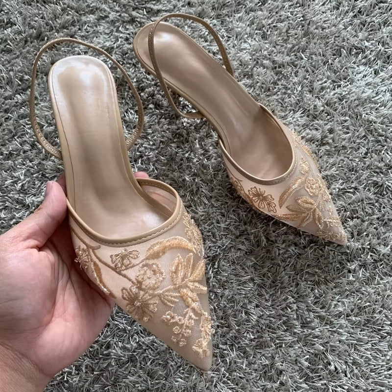 Elegant high heel slip-on pointed toe sandals 7cm heels - Tophatter Daily Deals