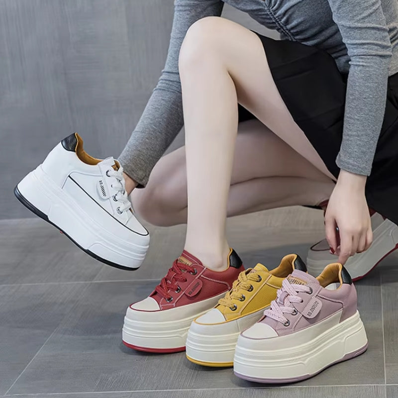 Cow Suede Genuine Leather Platform Shoes 9cm High Heel Sneaker - Tophatter Daily Deals